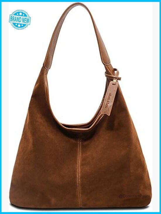 Handbags - Slouchy Hobo Bag Faux Suede Tote Shoulder Purse Large Capacity Work Fall Winter